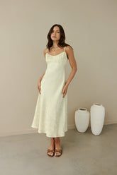 Kaiya Jacquard Satin Midi Dress Yellow